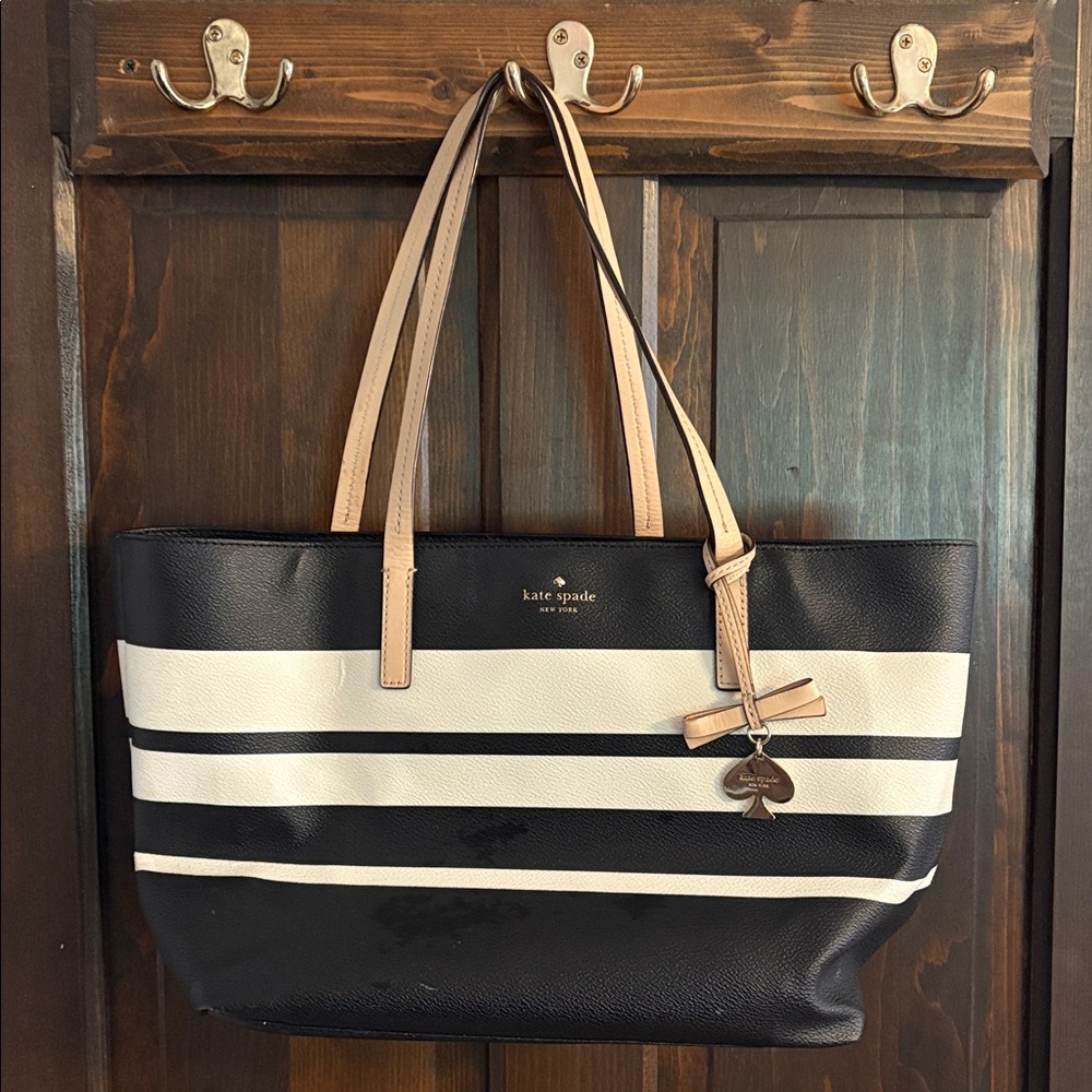 Kate Spade Hawthorn Lane Black and White Striped Tote Bag